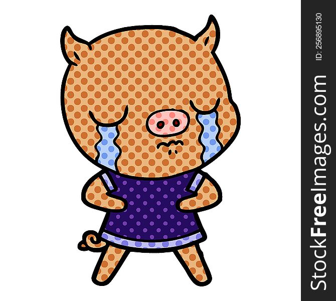 cartoon pig crying. cartoon pig crying