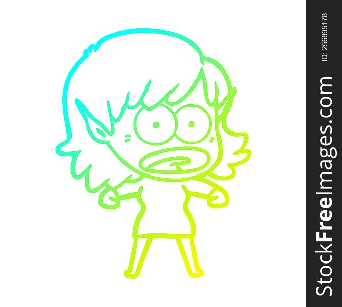 Cold Gradient Line Drawing Cartoon Shocked Elf Girl