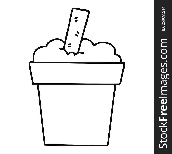 Quirky Line Drawing Cartoon Ice Cream Pot