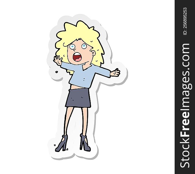 sticker of a cartoon woman having trouble walking in heels