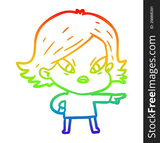 rainbow gradient line drawing of a cartoon stressed woman