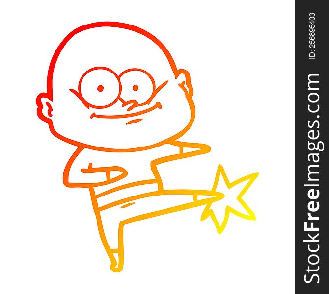 warm gradient line drawing of a cartoon bald man karate kicking