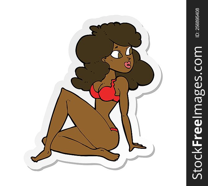 sticker of a cartoon sexy woman in underwear