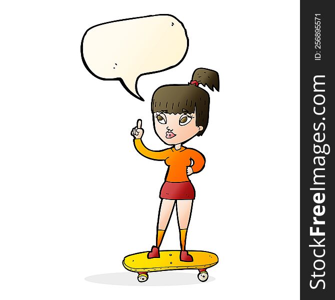 Cartoon Skater Girl With Speech Bubble