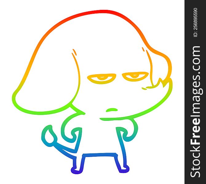rainbow gradient line drawing of a annoyed cartoon elephant