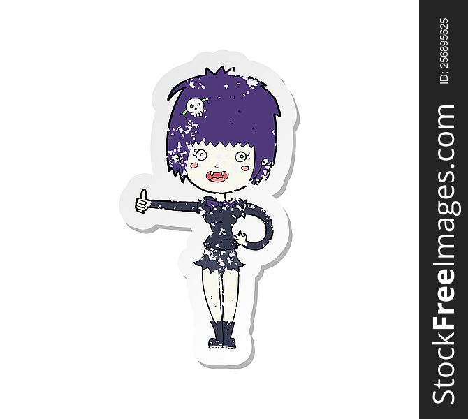 Retro Distressed Sticker Of A Cartoon Vampire Girl Giving Thumbs Up Sign