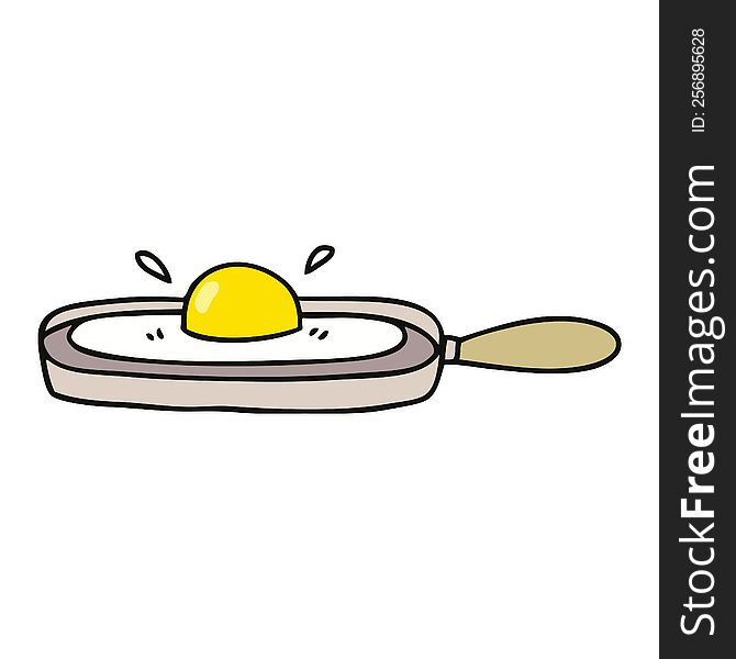 quirky hand drawn cartoon fried egg in frying pan