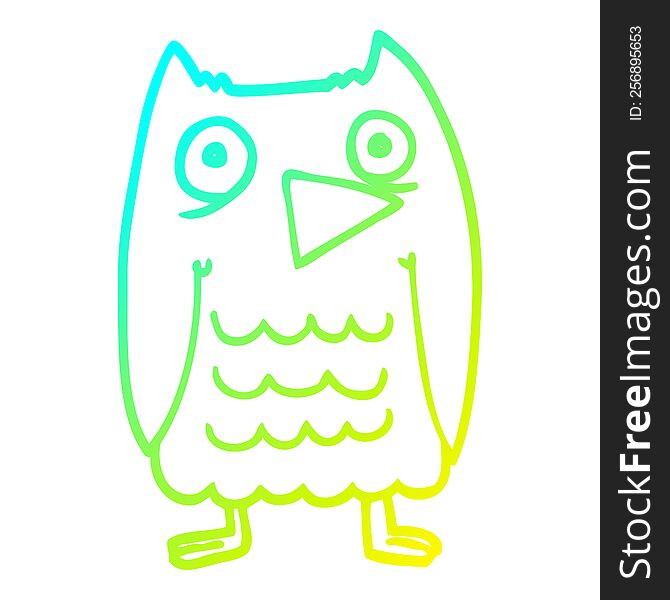 Cold Gradient Line Drawing Funny Cartoon Owl