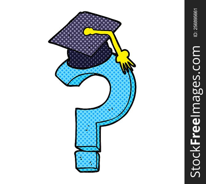 freehand drawn cartoon graduation cap on question mark