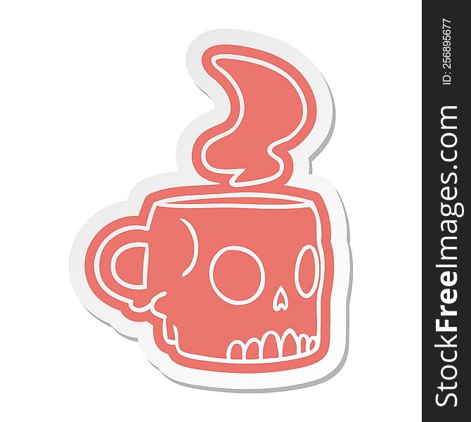 cartoon sticker of a skull mug