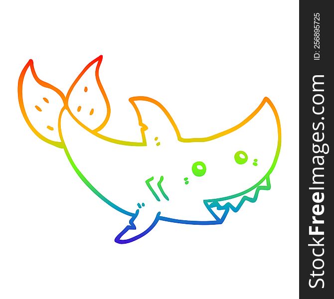 rainbow gradient line drawing of a cartoon shark