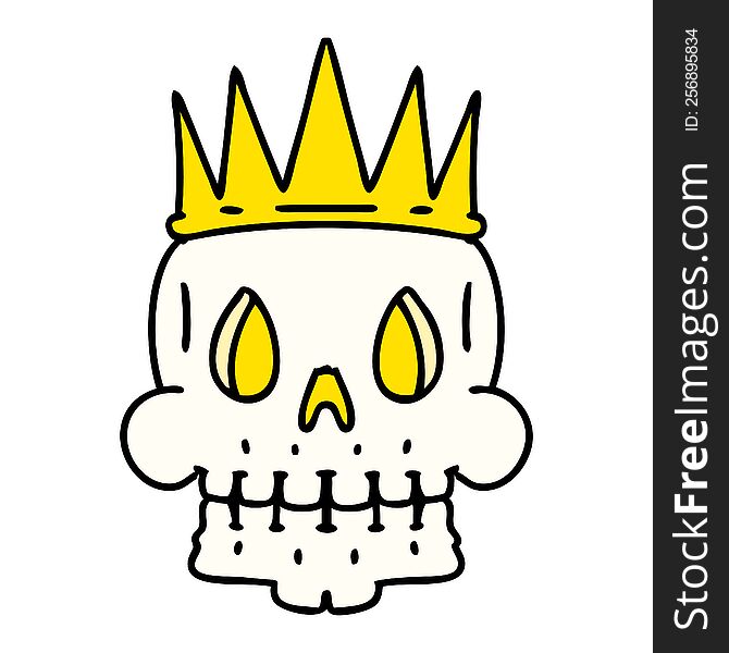cartoon of a spooky skull wearing a crown. cartoon of a spooky skull wearing a crown
