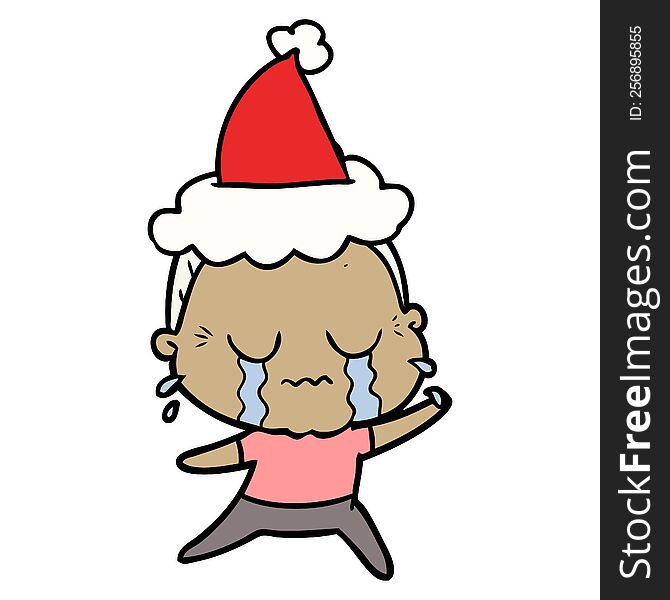 Line Drawing Of A Crying Old Lady Wearing Santa Hat