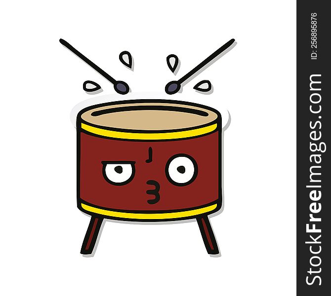 Sticker Of A Cute Cartoon Drum