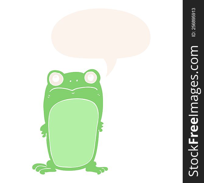 Cartoon Staring Frog And Speech Bubble In Retro Style