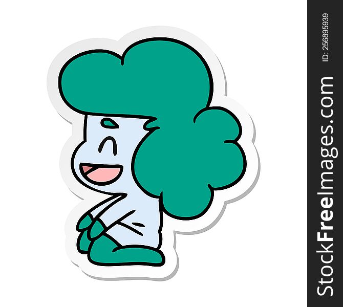 sticker cartoon illustration of a kawaii alien girl. sticker cartoon illustration of a kawaii alien girl