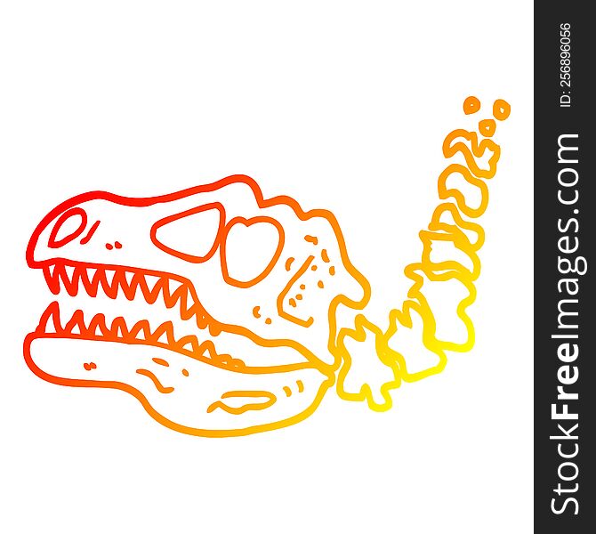 warm gradient line drawing of a cartoon dinosaur bones