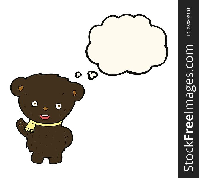 Cartoon Black Bear Waving With Thought Bubble