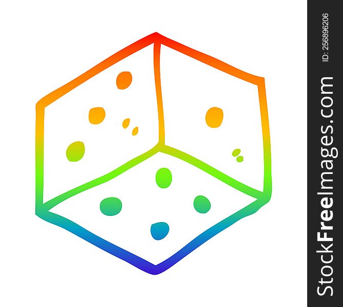 rainbow gradient line drawing of a cartoon tattoo dice symbol