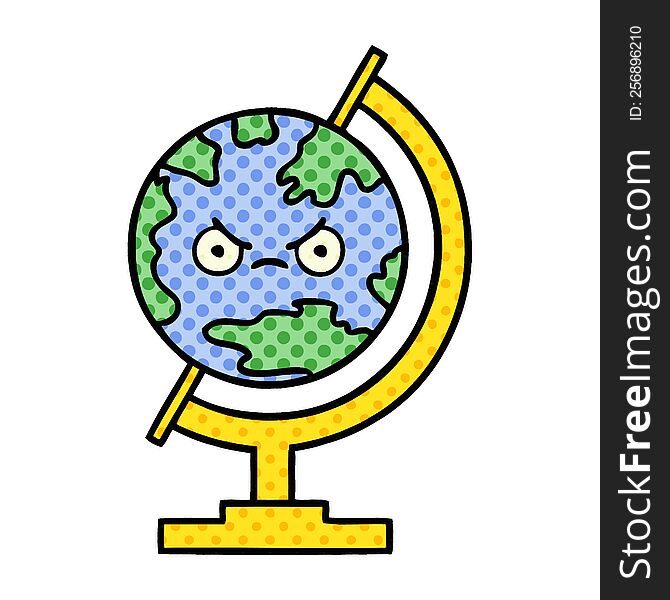 comic book style cartoon globe of the world