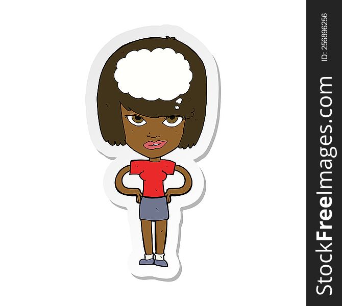 sticker of a cartoon woman thinking