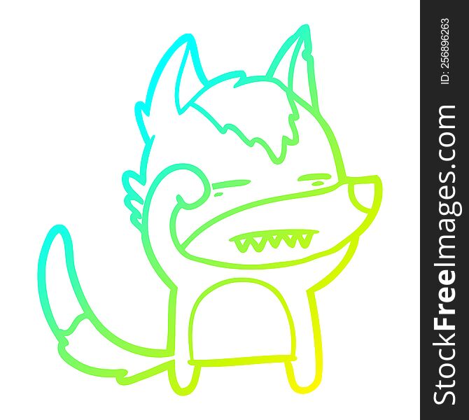cold gradient line drawing of a cartoon wolf showing teeth