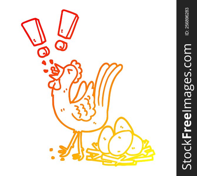 Warm Gradient Line Drawing Cartoon Chicken Laying Egg