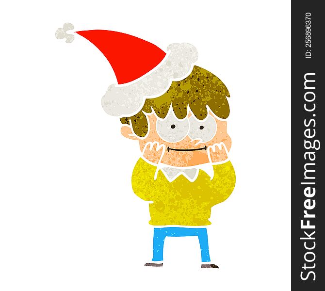 happy retro cartoon of a man wearing santa hat