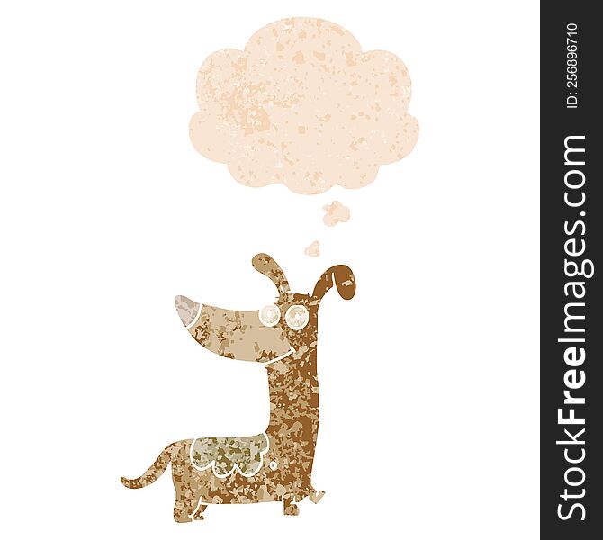 cartoon dog with thought bubble in grunge distressed retro textured style. cartoon dog with thought bubble in grunge distressed retro textured style