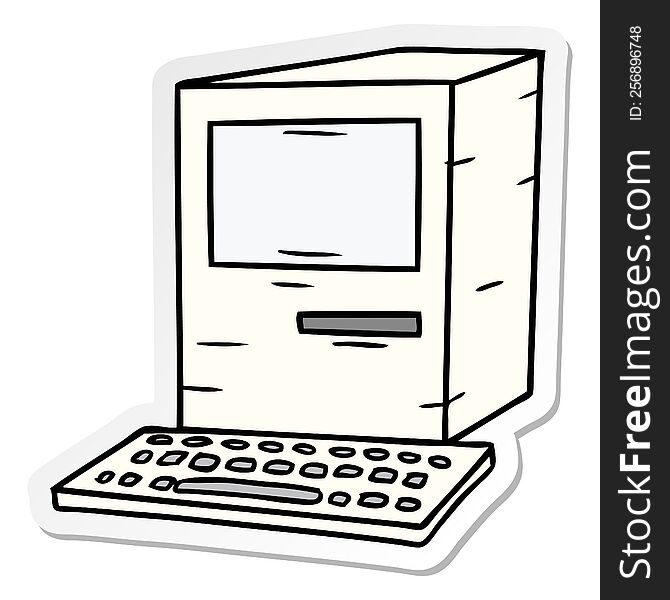 Sticker Cartoon Doodle Of A Computer And Keyboard
