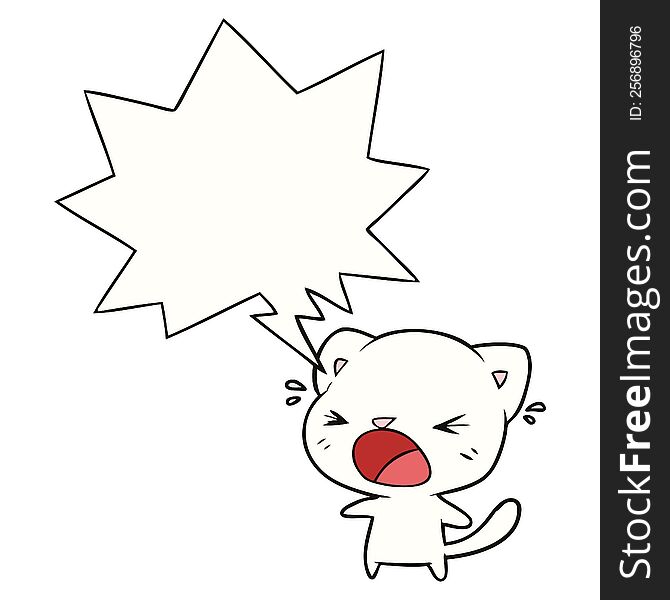 Cute Cartoon Cat Crying And Speech Bubble