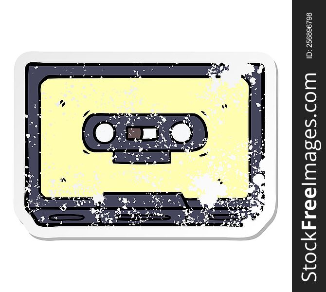 Distressed Sticker Of A Cartoon Old Cassette Tape