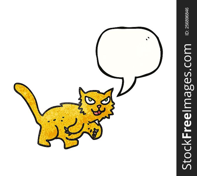 freehand speech bubble textured cartoon cat