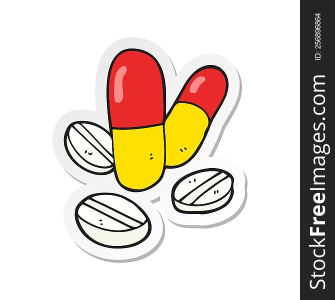 sticker of a cartoon pills