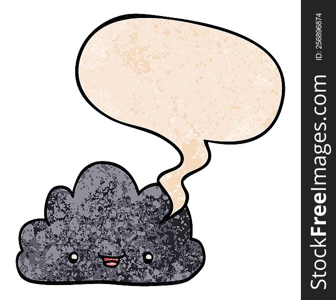 Happy Cartoon Cloud And Speech Bubble In Retro Texture Style