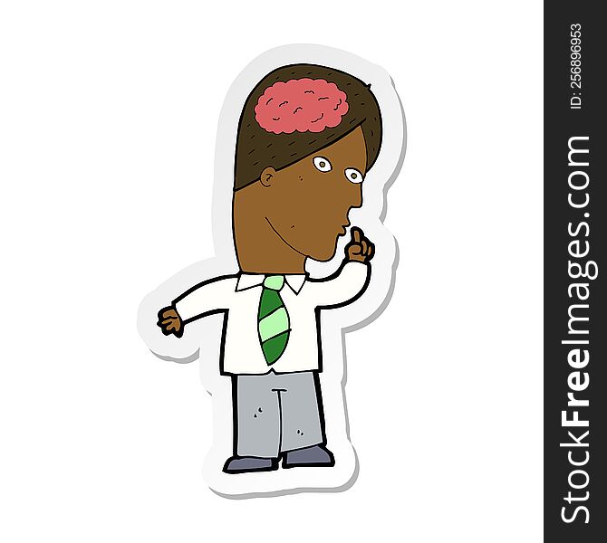 Sticker Of A Cartoon Businessman With Huge Brain