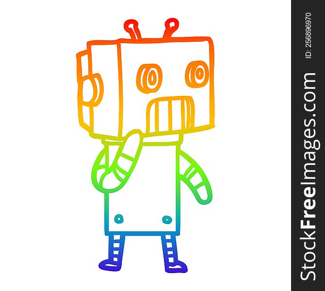 rainbow gradient line drawing of a cartoon robot