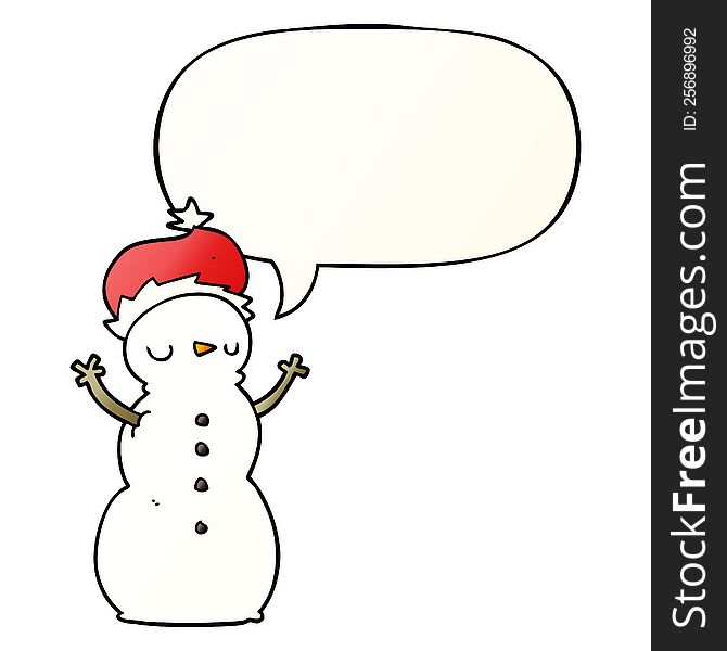 Cartoon Snowman And Speech Bubble In Smooth Gradient Style