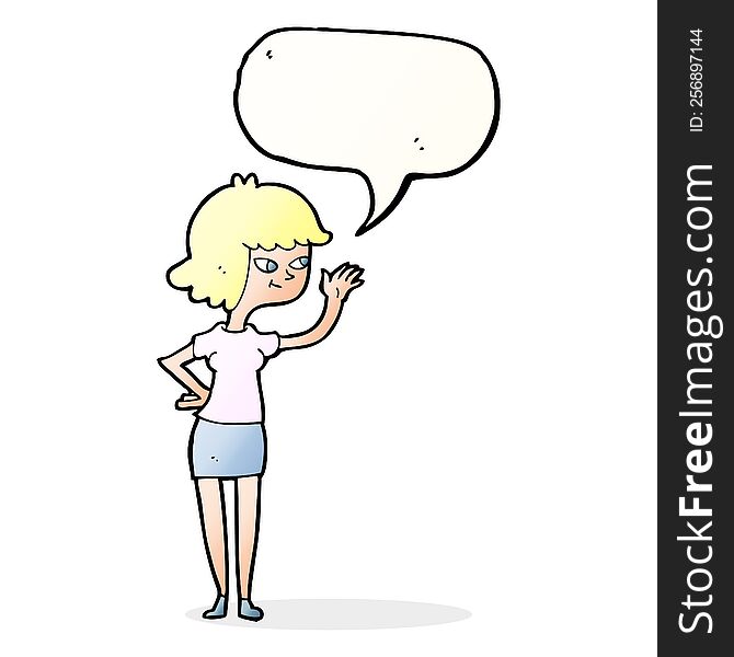 Cartoon Friendly Girl Waving With Speech Bubble
