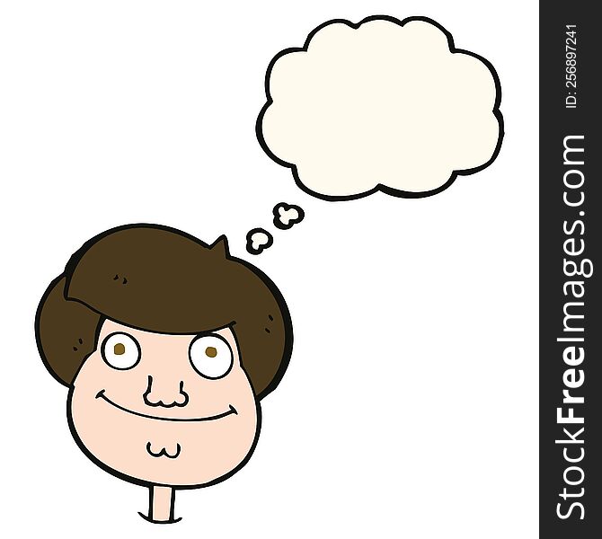 cartoon happy boy\'s face with thought bubble