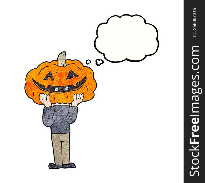 freehand drawn thought bubble textured cartoon pumpkin head halloween costume