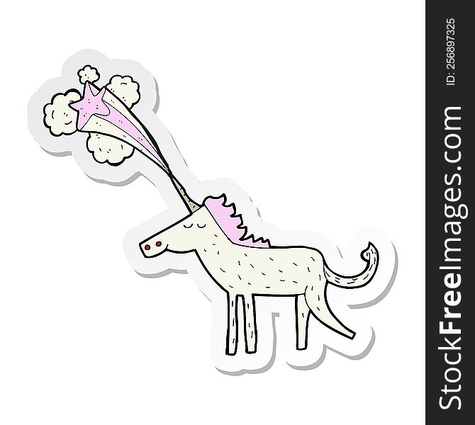 sticker of a cartoon magical unicorn