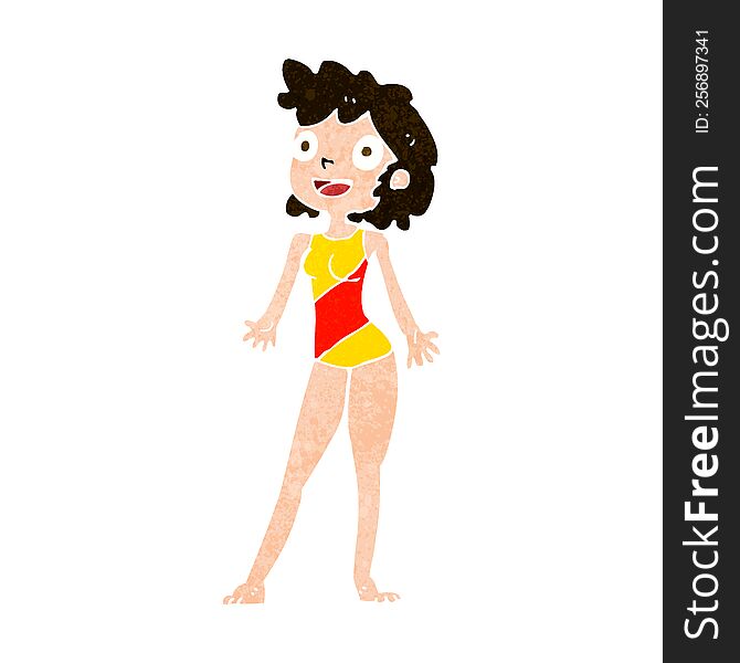 cartoon woman in swimming costume