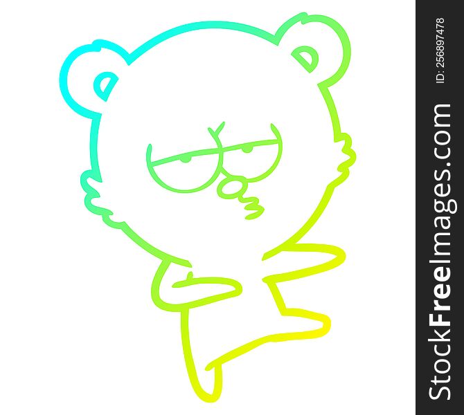 cold gradient line drawing of a bored bear cartoon dancing