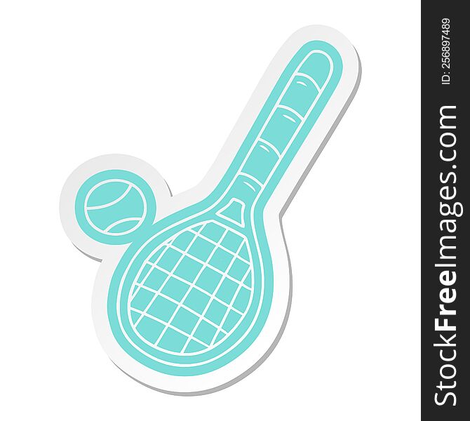 cartoon sticker tennis racket and ball