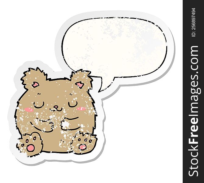 Cute Cartoon Bear And Speech Bubble Distressed Sticker