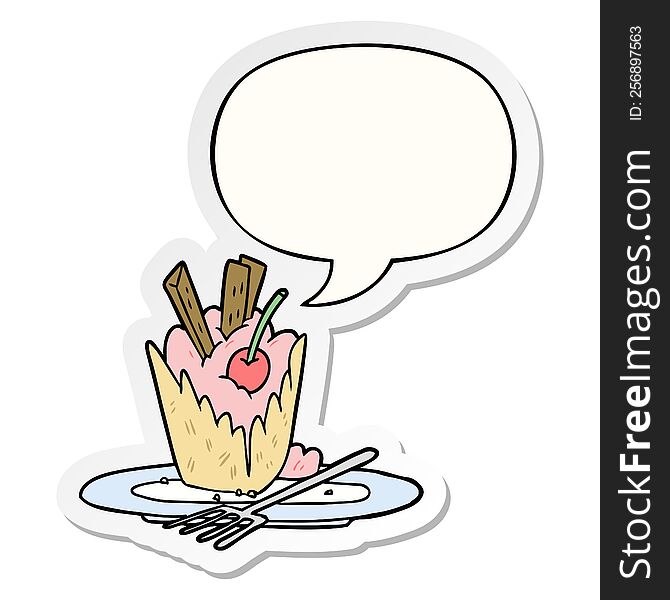 Cartoon Tasty Dessert And Speech Bubble Sticker