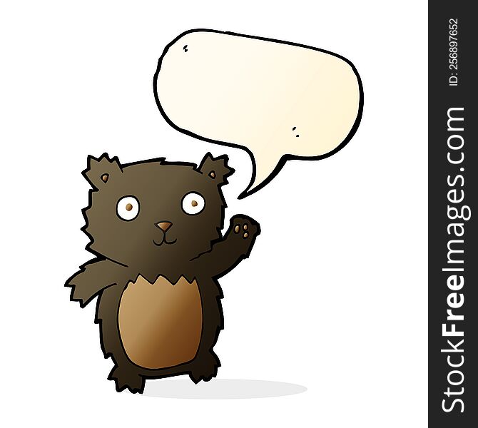 Cartoon Waving Black Bear Cub With Speech Bubble