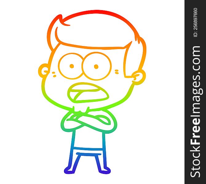 rainbow gradient line drawing of a cartoon shocked man