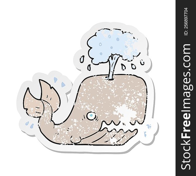Retro Distressed Sticker Of A Cartoon Whale Spouting Water